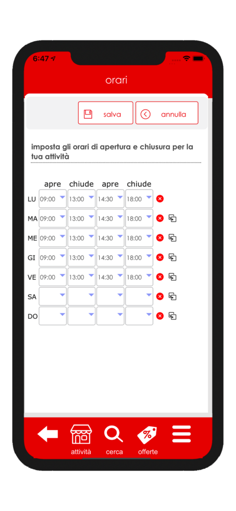 orari di apertura delle attitivà in zona